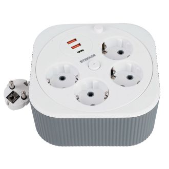 Удлинитель 4-местный с/з, 3x1,5мм2, 3м, 230В, 16А, 2USB+1С, 2,4А, белый, STEKKER HM16-4-03-USB, 50835
