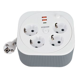 Удлинитель 4-местный с/з, 3x1,5мм2, 3м, 230В, 16А, 2USB+1С, 2,4А, белый, STEKKER HM16-4-03-USB, 50835
