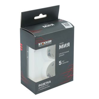 Розетка 2-местная с защитной шторкой (механизм), STEKKER, с/з, 250В, 16А, серия Мия, RST16-3114-01, белая магнолия, 50913