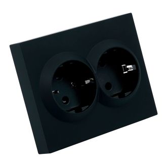 Розетка 2-местная с защитной шторкой (механизм), STEKKER, б/з, 250В, 16А, серия Мия, RST16-3114-05, черный бархат, 50917