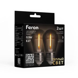 Лампа светодиодная Feron LB-384 метеор E27 2W 230V 2700K, 2 лампы в упаковке, 51036