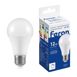 Лампа светодиодная диммируемая Feron LB-931 Шар E27 12W 230V 4000K, 51053