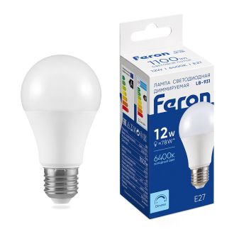Лампа светодиодная диммируемая Feron LB-931 Шар E27 12W 230V 6400K, 51054