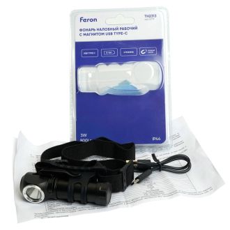 Фонарь налобный Feron TH2313 с аккумулятором 3W 1COB USB IP44, алюминий, 51119