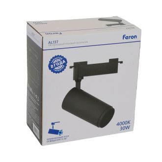 Светодиодный светильник Feron AL137 трековый однофазный на шинопровод 30W 4000K черный, изменяемый угол освещения 15-60град, 51178