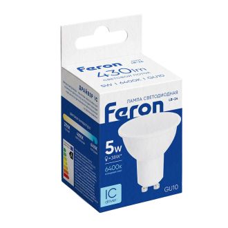 Лампа светодиодная Feron LB-24 MR16 GU10 5W 175-265V 6400K, 51217