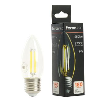Лампа светодиодная Feron.PRO LB-1206 Свеча E27 960LM 6W 175-265V 2700K, 51238