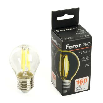 Лампа светодиодная Feron.PRO LB-1708 Шарик E27 1280LM 8W 175-265V 2700K, 51253