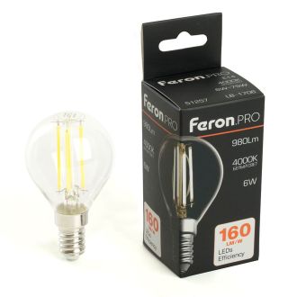 Лампа светодиодная Feron.PRO LB-1706 Шарик E14 980LM 6W 175-265V 4000K, 51257