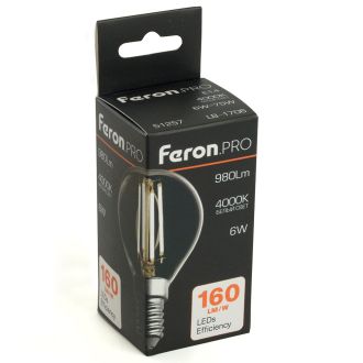 Лампа светодиодная Feron.PRO LB-1706 Шарик E14 980LM 6W 175-265V 4000K, 51257