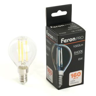Лампа светодиодная Feron.PRO LB-1706 Шарик E14 1000LM 6W 175-265V 6400K, 51258