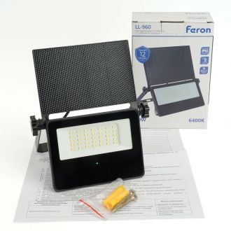 Прожектор с солнечной панелью, LL-960, IP65 20W 6400K, Feron, 51284