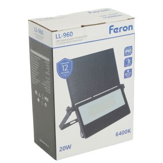Прожектор с солнечной панелью, LL-960, IP65 20W 6400K, Feron, 51284