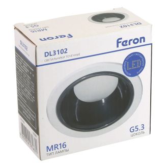 Светильник встраиваемый Feron DL3102 потолочный MR16 G5.3 белый + черный хром, 51399