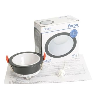 Светильник встраиваемый Feron DL3102 потолочный MR16 G5.3 черный + белый, 51401