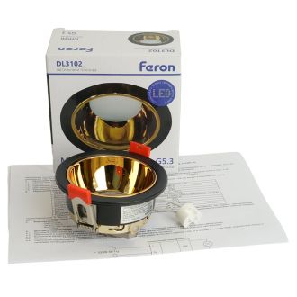 Светильник встраиваемый Feron DL3102 потолочный MR16 G5.3 черный + золото, 51403