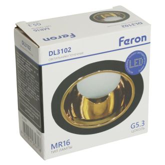 Светильник встраиваемый Feron DL3102 потолочный MR16 G5.3 черный + золото, 51403
