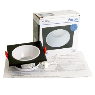 Светильник встраиваемый Feron DL3112 потолочный MR16 G5.3 черный + белый, 51407