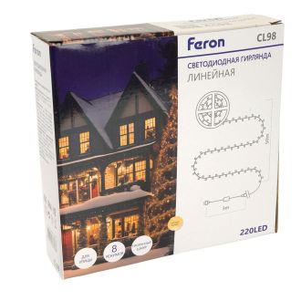 Светодиодная гирлянда на бобине Feron CL98 линейная 50м + 3м 230V 2700К, c питанием от сети, зеленый шнур, 51436