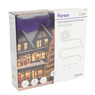 Светодиодная гирлянда на бобине Feron CL98 линейная 50м + 3м 230V 5000К, c питанием от сети, зеленый шнур, 51437