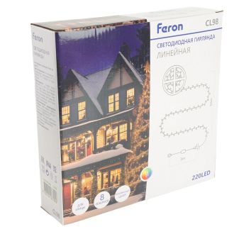 Светодиодная гирлянда на бобине Feron CL98 линейная 50м + 3м 230V мультиколор, c питанием от сети, зеленый шнур, 51438
