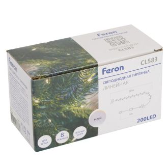 Светодиодная гирлянда Feron CL583 линейная Роса (на проволоке) 5000К c питанием от сети 220V 20м + сетевой шнур 1,5м, 51443