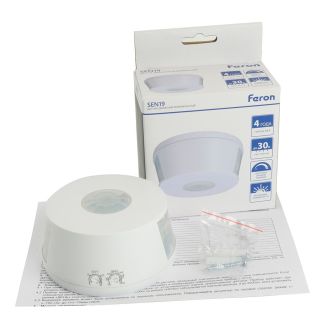 Датчик движения 2000W 30m 120° 360°(верт.) белый SEN19, Feron, 51520