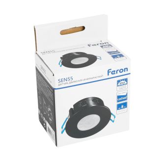 Датчик движения и освещенности 1200W 8m 120°(гориз.) 360°(верт.) чёрный, SEN55, артикул 51577, Feron