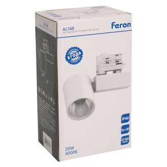 Светодиодный светильник Feron AL148 трековый на шинопровод 20W 4000K 35 градусов белый, 3х фазный, 51602