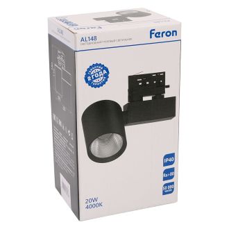 Светодиодный светильник Feron AL148 трековый на шинопровод 20W 4000K 35 градусов черный, 3х фазный, 51603