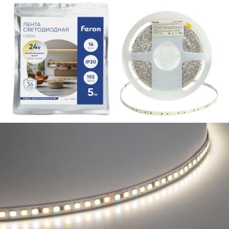 Лента светодиодная 192SMD(2835)/м 16Вт/м 24V 5000*8*1.44мм 3000К+6500K, IP20, LS504, Feron, 51835