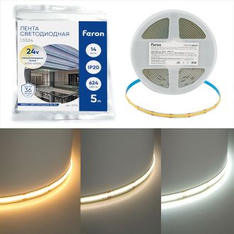 Лента светодиодная COB CCT-MIX 624SMD(2110)/ 14Вт/м 24V 5000*10*1.8мм 2700K-6500К, LS534 FERON, 51976