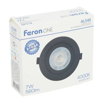 Светодиодный светильник Feron.ONE AL540 встраиваемый 7W 4000K черный 