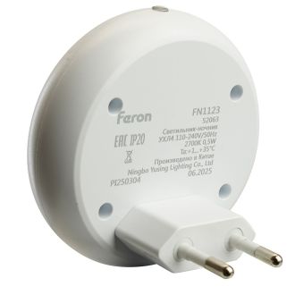 Светильник ночник Feron FN1123 0,5W 230V, белый, 52063