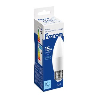 Лампа светодиодная Feron LB-980 Свеча E27 15W 175-265V 6400K, 52071