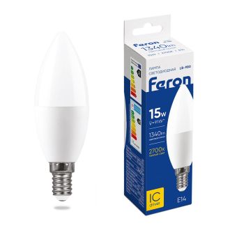 Лампа светодиодная Feron LB-980 Свеча E14 15W 175-265V 2700K, 52072