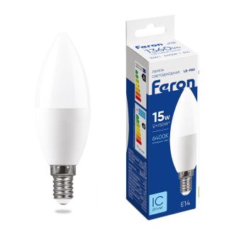 Лампа светодиодная Feron LB-980 Свеча E14 15W 175-265V 6400K, 52074