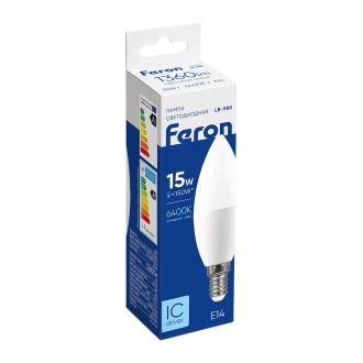 Лампа светодиодная Feron LB-980 Свеча E14 15W 175-265V 6400K, 52074
