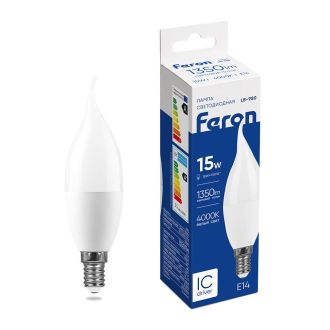 Лампа светодиодная Feron LB-980 Свеча на ветру E14 15W 175-265V 4000K, 52075