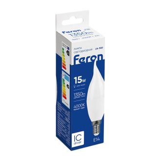 Лампа светодиодная Feron LB-980 Свеча на ветру E14 15W 175-265V 4000K, 52075