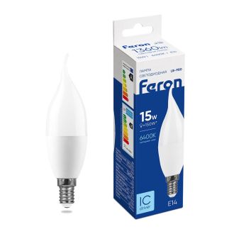Лампа светодиодная Feron LB-980 Свеча на ветру E14 15W 175-265V 6400K, 52076
