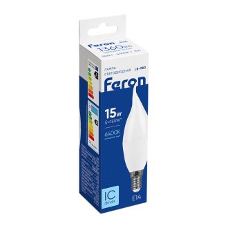 Лампа светодиодная Feron LB-980 Свеча на ветру E14 15W 175-265V 6400K, 52076