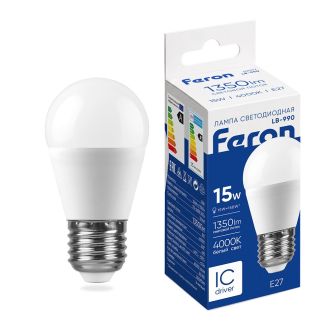 Лампа светодиодная Feron LB-990 Шарик E27 15W 175-265V 4000K, 52077