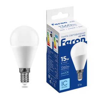 Лампа светодиодная Feron LB-990 Шарик E14 15W 175-265V 6400K, 52080