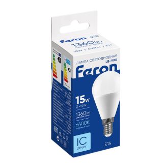 Лампа светодиодная Feron LB-990 Шарик E14 15W 175-265V 6400K, 52080