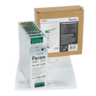 Трансформатор электронный на DIN-рейку 120W 24V 40*125.2*113.5мм IP20, LB008, Feron, 52135