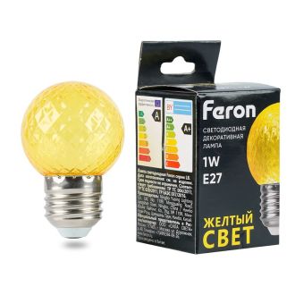 Лампа светодиодная Feron LB-385 Шарик желтый прозрачный E27 1W 230V, 52161