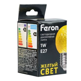 Лампа светодиодная Feron LB-385 Шарик желтый прозрачный E27 1W 230V, 52161