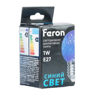 Лампа светодиодная Feron LB-385 Шарик синий прозрачный E27 1W 230V, 52162