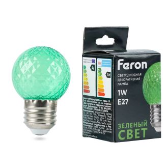 Лампа светодиодная Feron LB-385 Шарик зеленый прозрачный E27 1W 230V, 52163